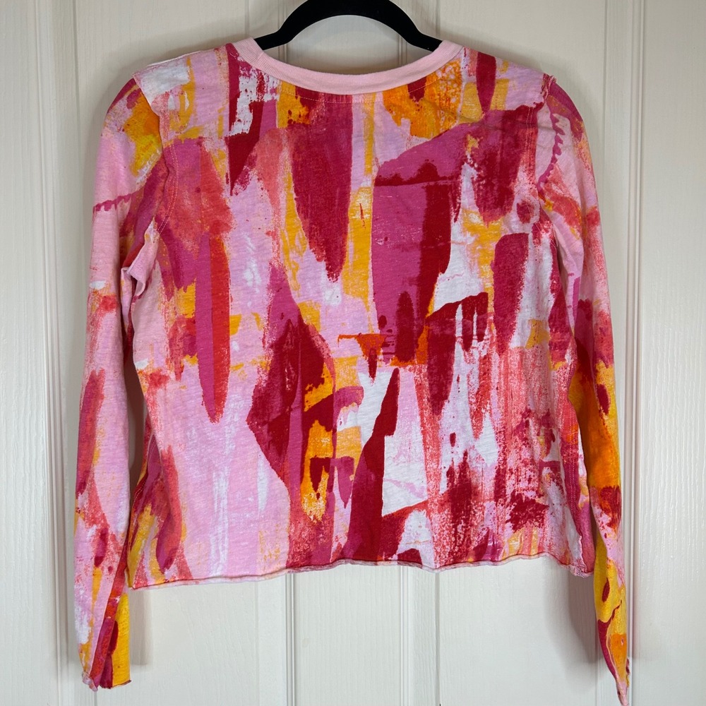 Maeve Anthropologie T-Shirt Abstract‎ Print Long Sleeve XS Women's Pink Orange - Picture 2 of 10